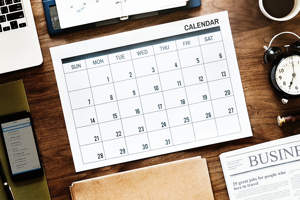 A calendar - to help you plan your business goals