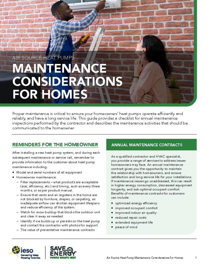 Air Source Heat Pumps Maintenance Considerations for Homes guide cover